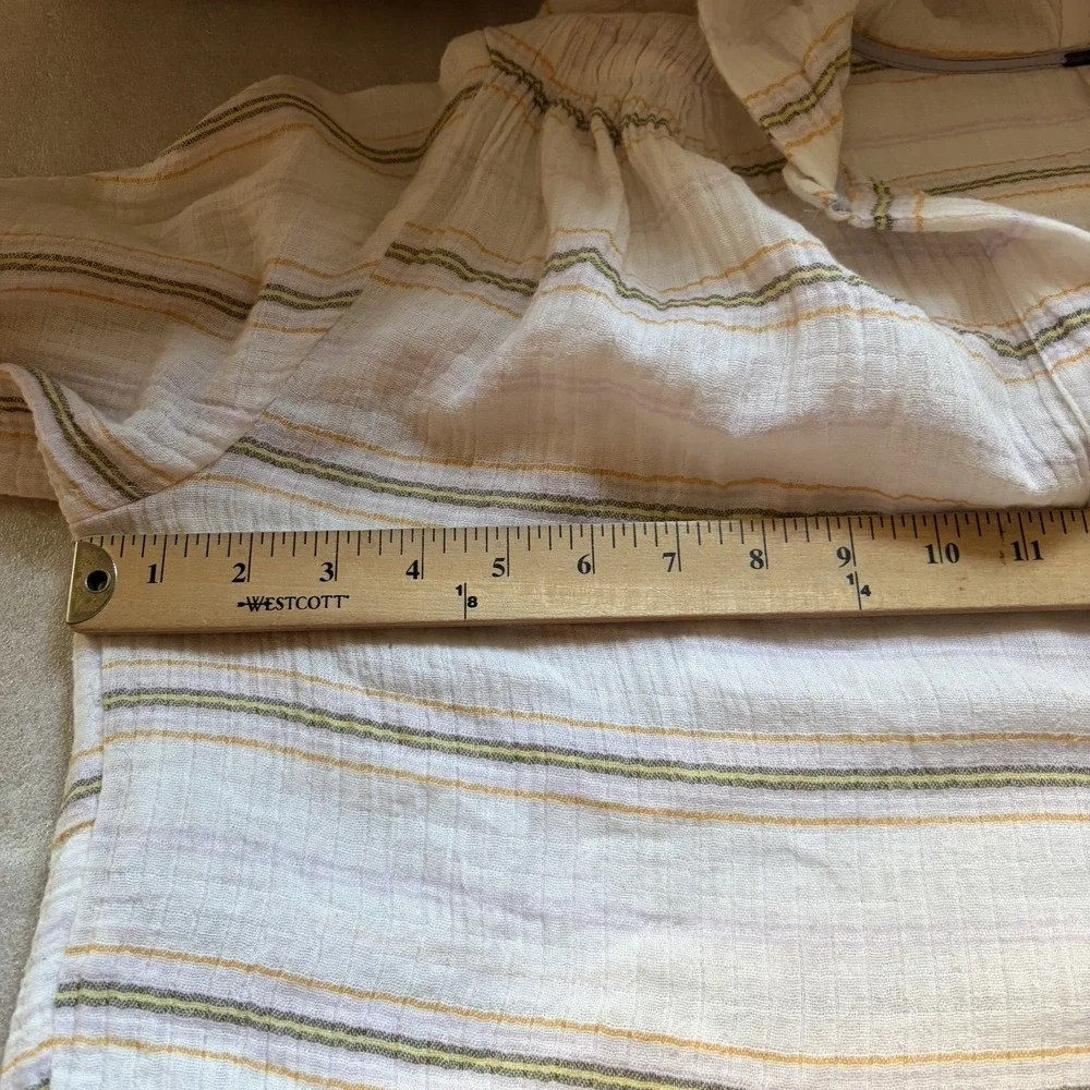 Free People Rolling Clouds 100% Cotton Gauze Tunic Women M Cream Striped Hooded